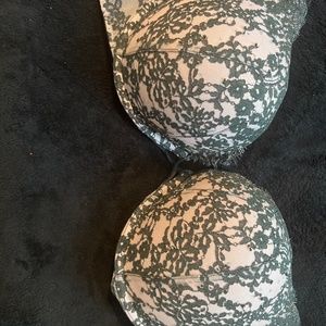 36 D push up adds 2 cups  light pink with black lace overlay iridescent  stones